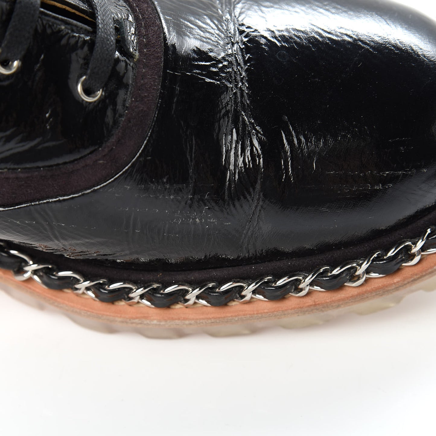 Patent Lace Up Chain Boots 38.5 Dark Brown