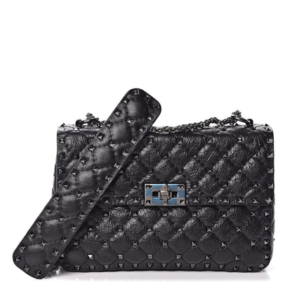 Valentino Garavani Craquele Nappa Medium Rockstud Spike Shoulder Bag Black 1 of 8