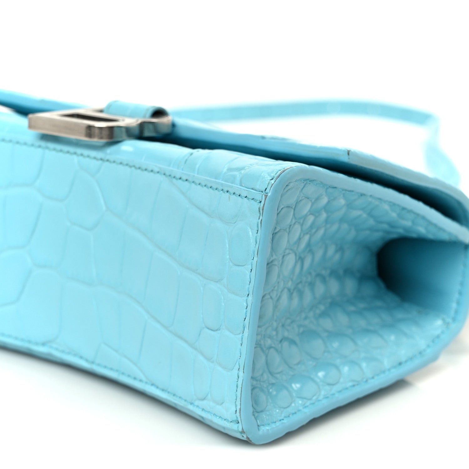 Balenciaga Shiny Calfskin Crocodile Embossed Hourglass Top Handle