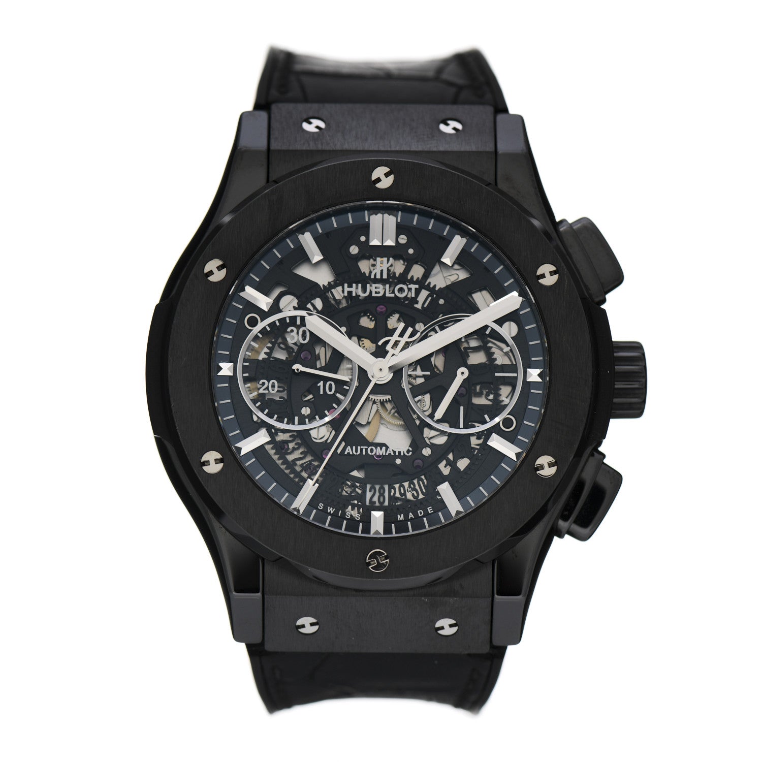 Hublot Titanium Ceramic Alligator 45mm Classic Fusion Aerofusion Chronograph Automatic Watch Black 525.CM.0170.RX 1 of 7