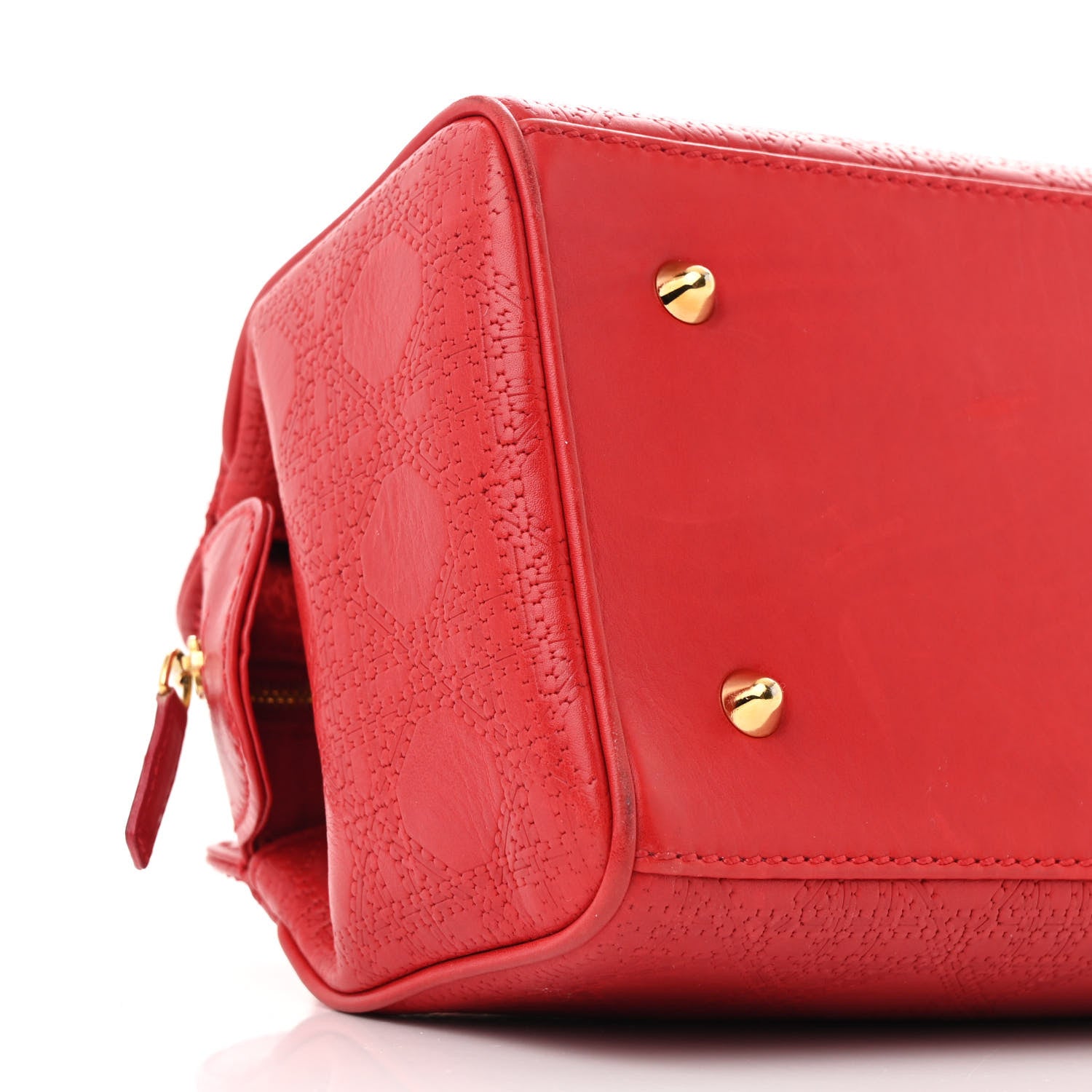 Christian Dior Lambskin Embossed Cannage Handbag Red 9 of 11