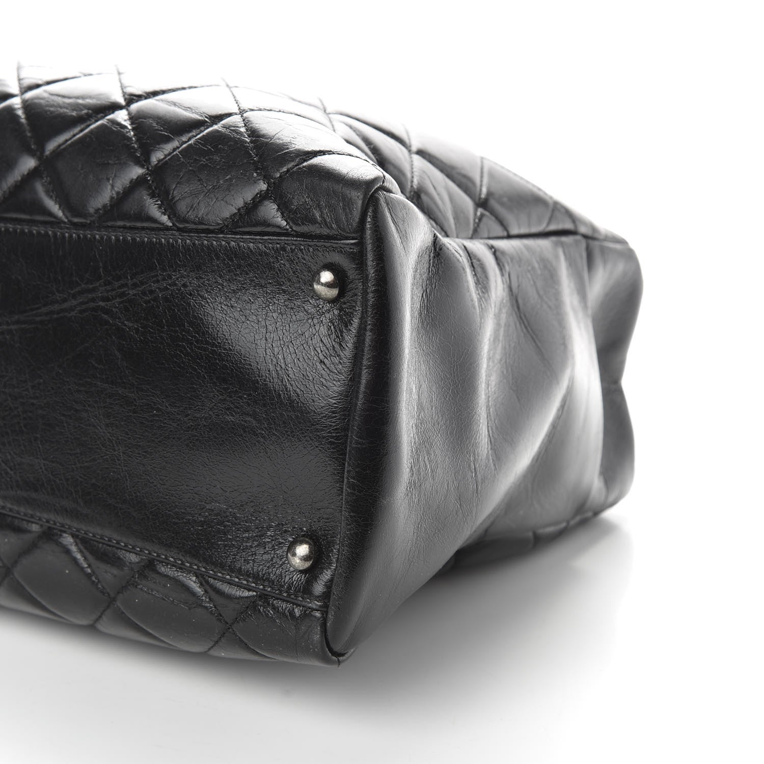 Chanel Glazed Calfskin Quilted Large Nameplate Shopping Tote Black 7 of 10