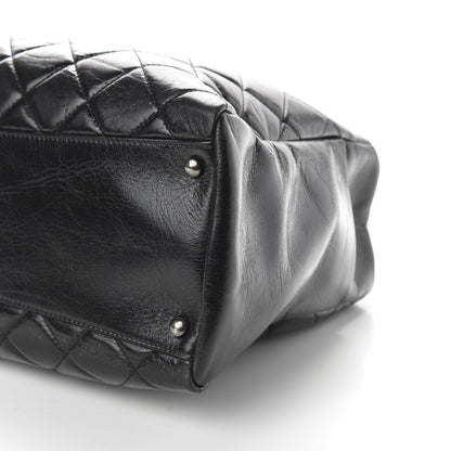Chanel Glazed Calfskin Quilted Large Nameplate Shopping Tote Black 7 of 10