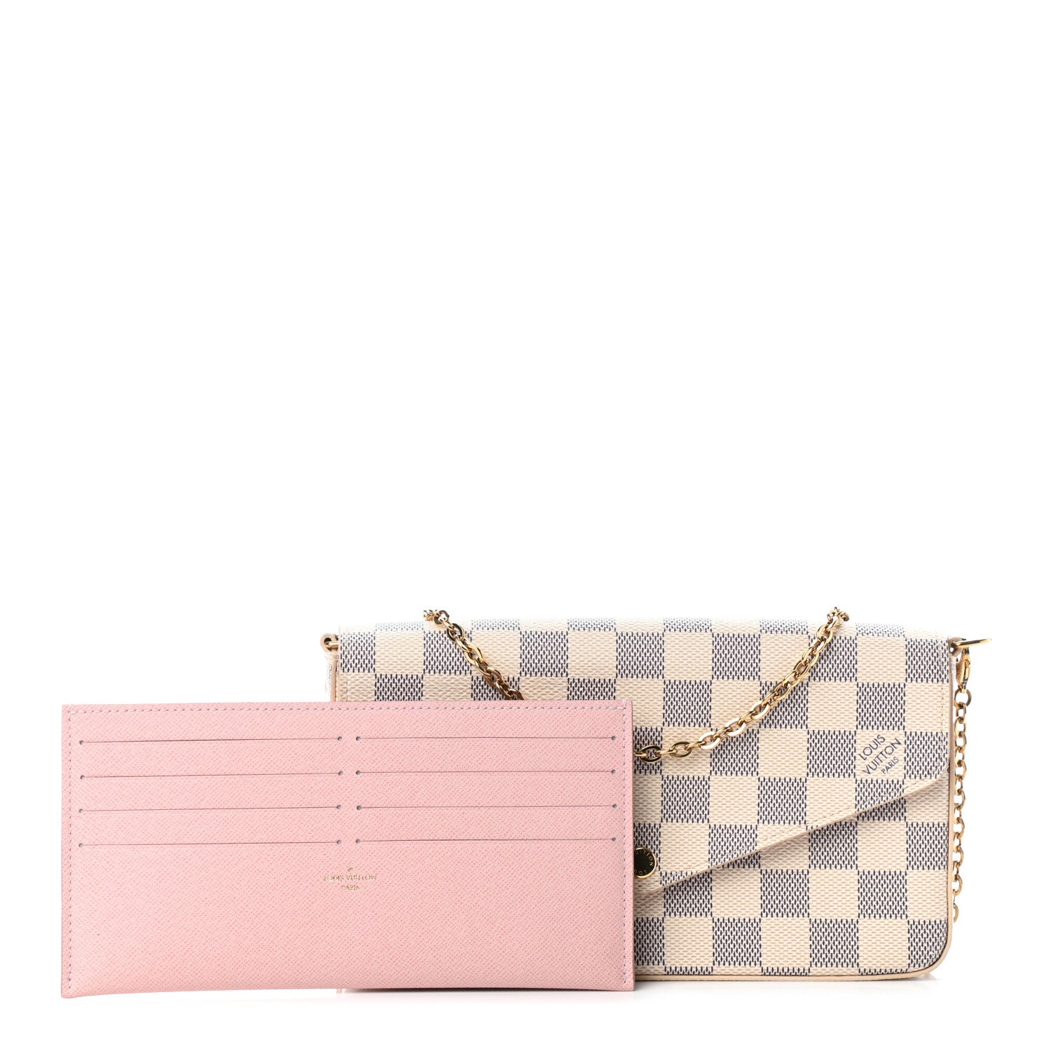 Louis Vuitton Damier Azur Pochette Felicie Chain Wallet Rose Ballerine 1 of 10