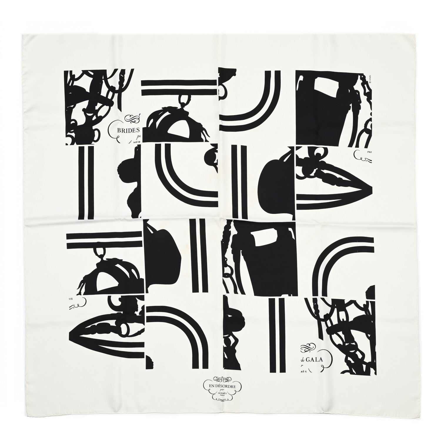 Hermes Silk Brides de Gala en Desordre Scarf 90 White Black 1 of 4