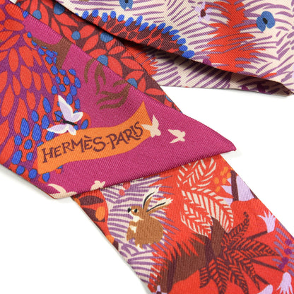 Hermes Silk Dans un Jardin Anglais Twilly Fuchsia Rouge Bleu Roy 3 of 4