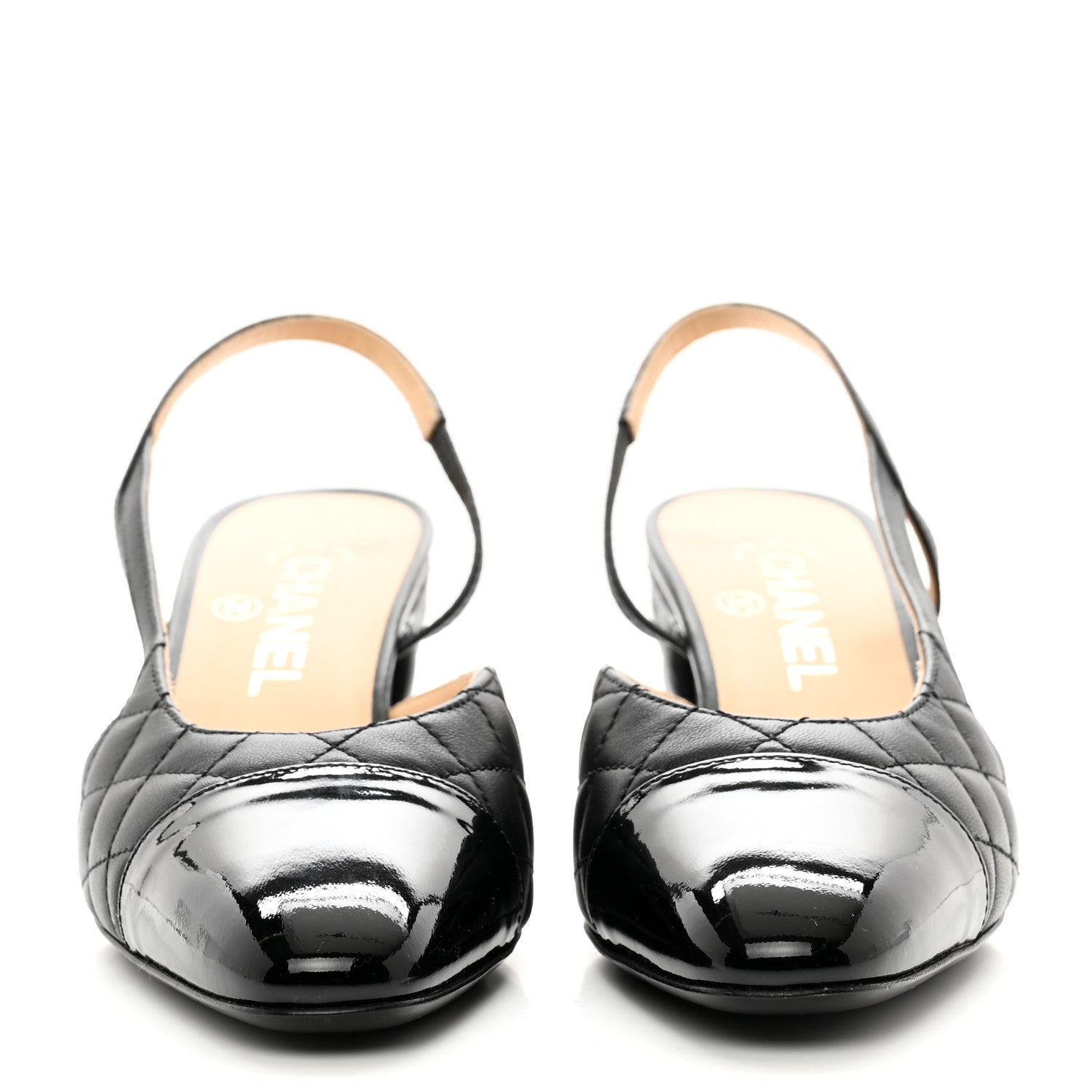 Chanel Lambskin Patent Calfskin Quilted Cap Toe CC Slingback Pumps 38 Black 2 of 8