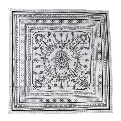 Hermes Cashmere Silk Les Cles Bandana Shawl 140 Gris Chine Black 2 of 10