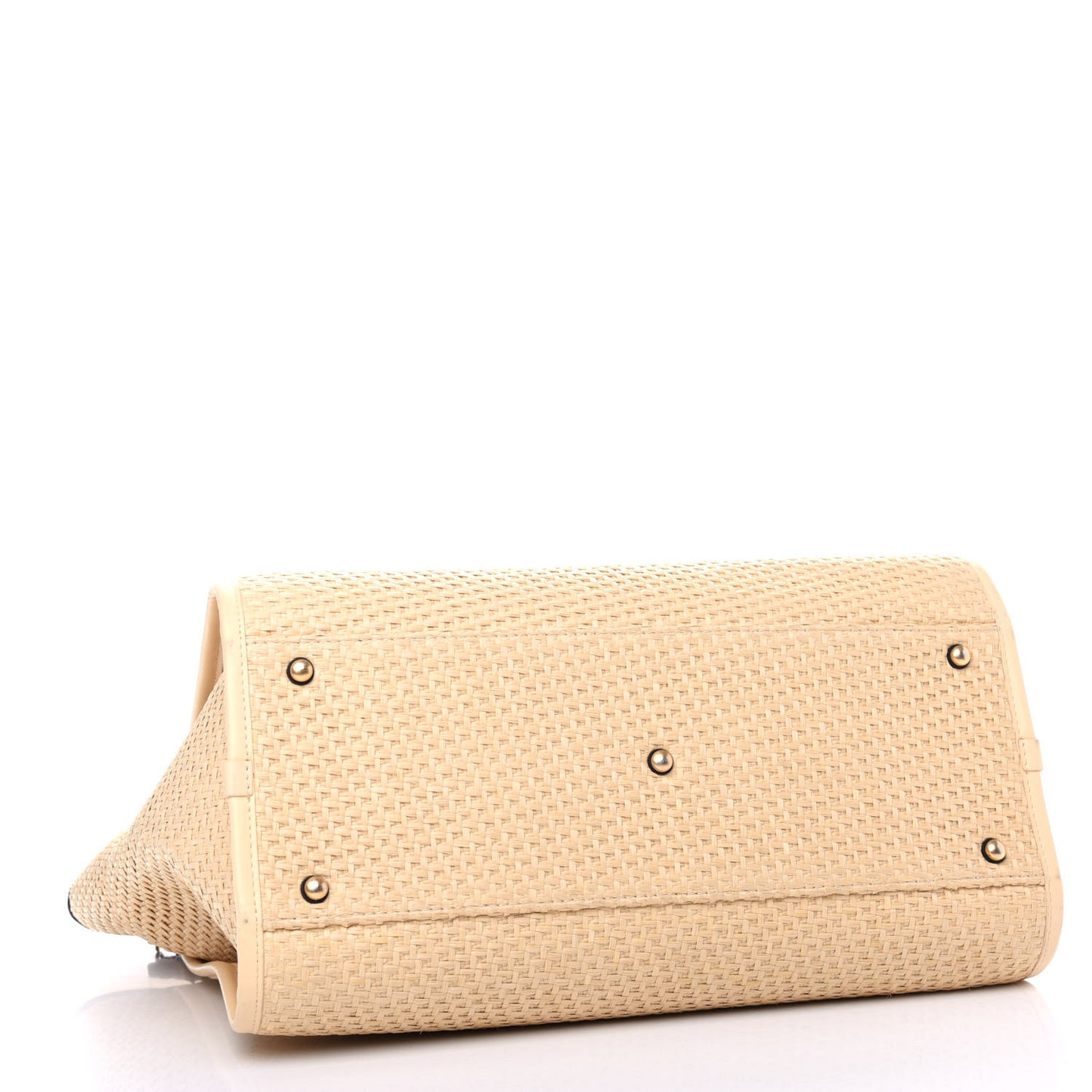 Straw Raffia Calfskin Chain Medium Deauville Tote Beige Black