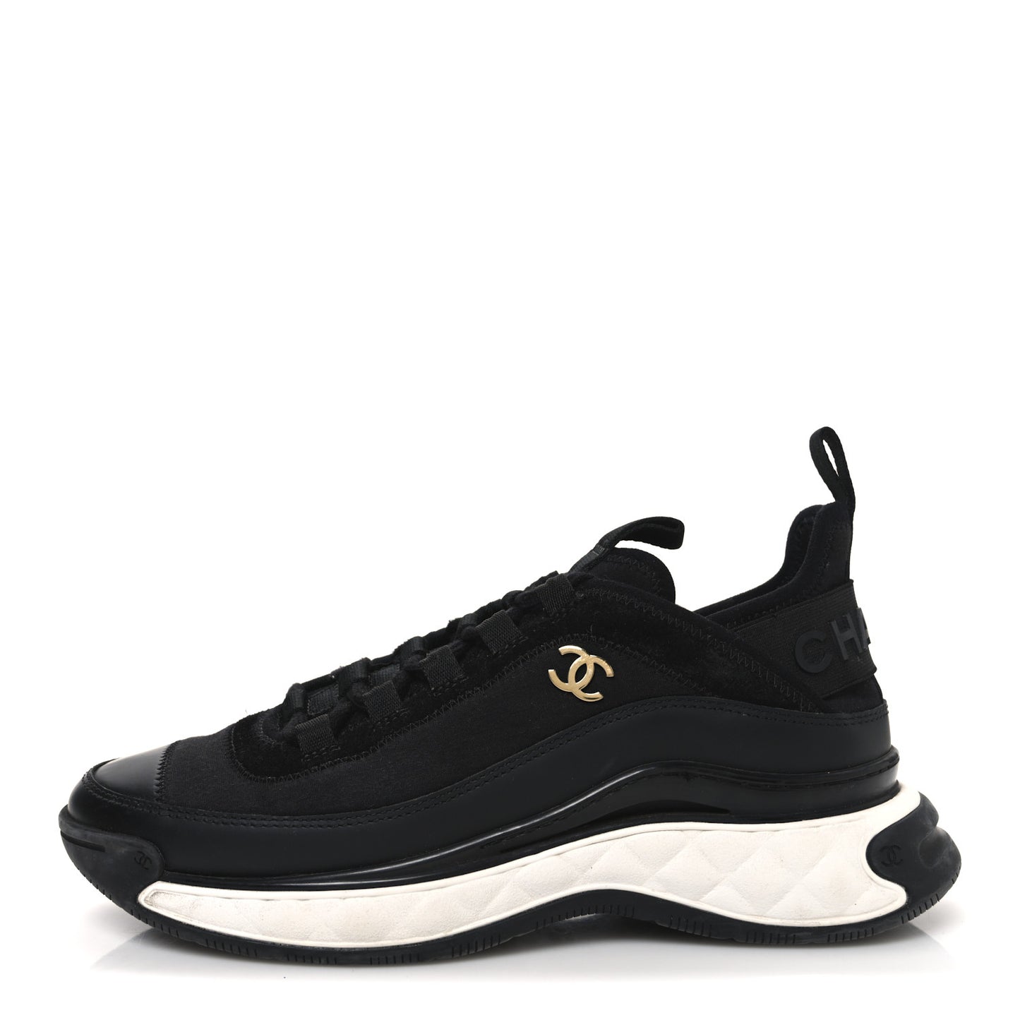 Velvet Calfskin Mixed Fibers CC Sneakers 37.5 Black