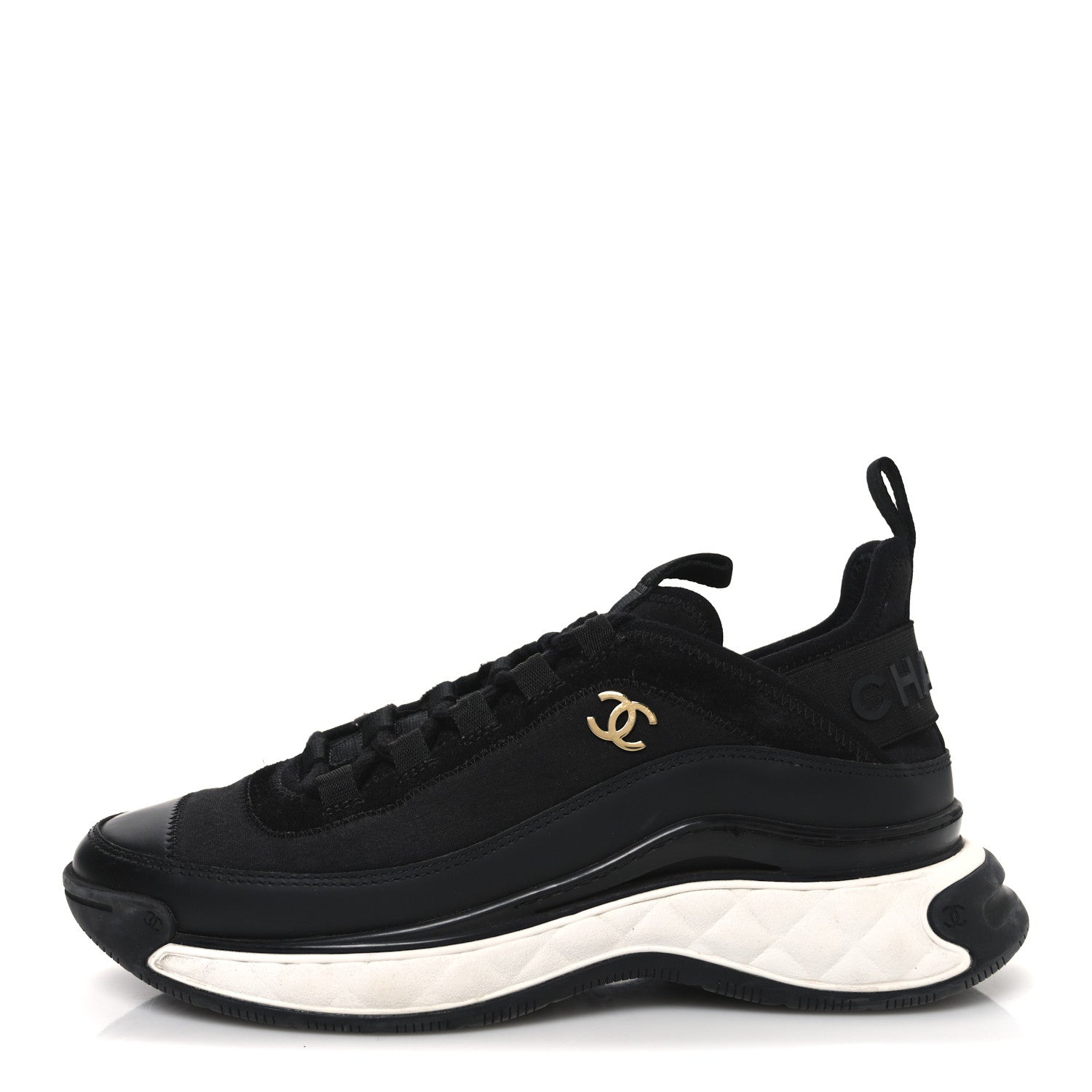 Chanel Velvet Calfskin Mixed Fibers CC Sneakers 37.5 Black 1 of 11