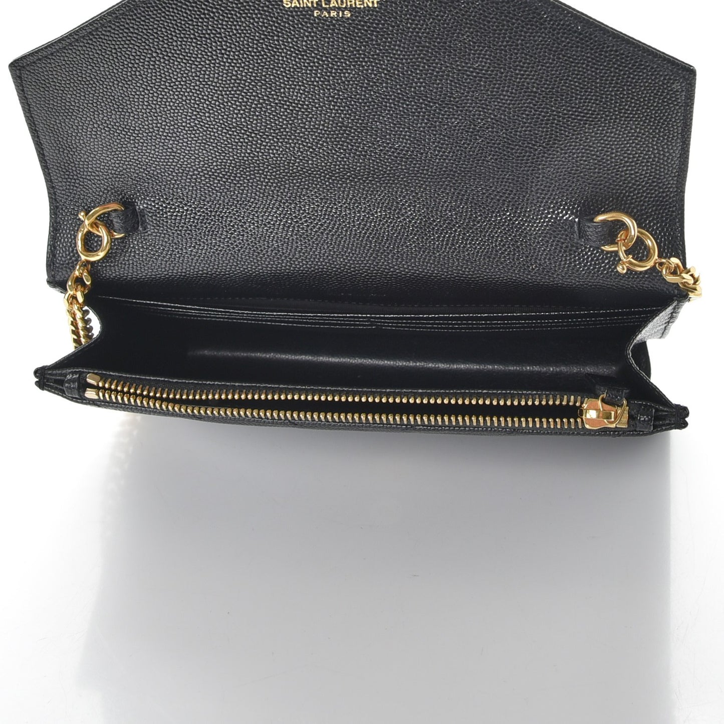 Grain De Poudre Matelasse Chevron Monogram Envelope Chain Wallet Black