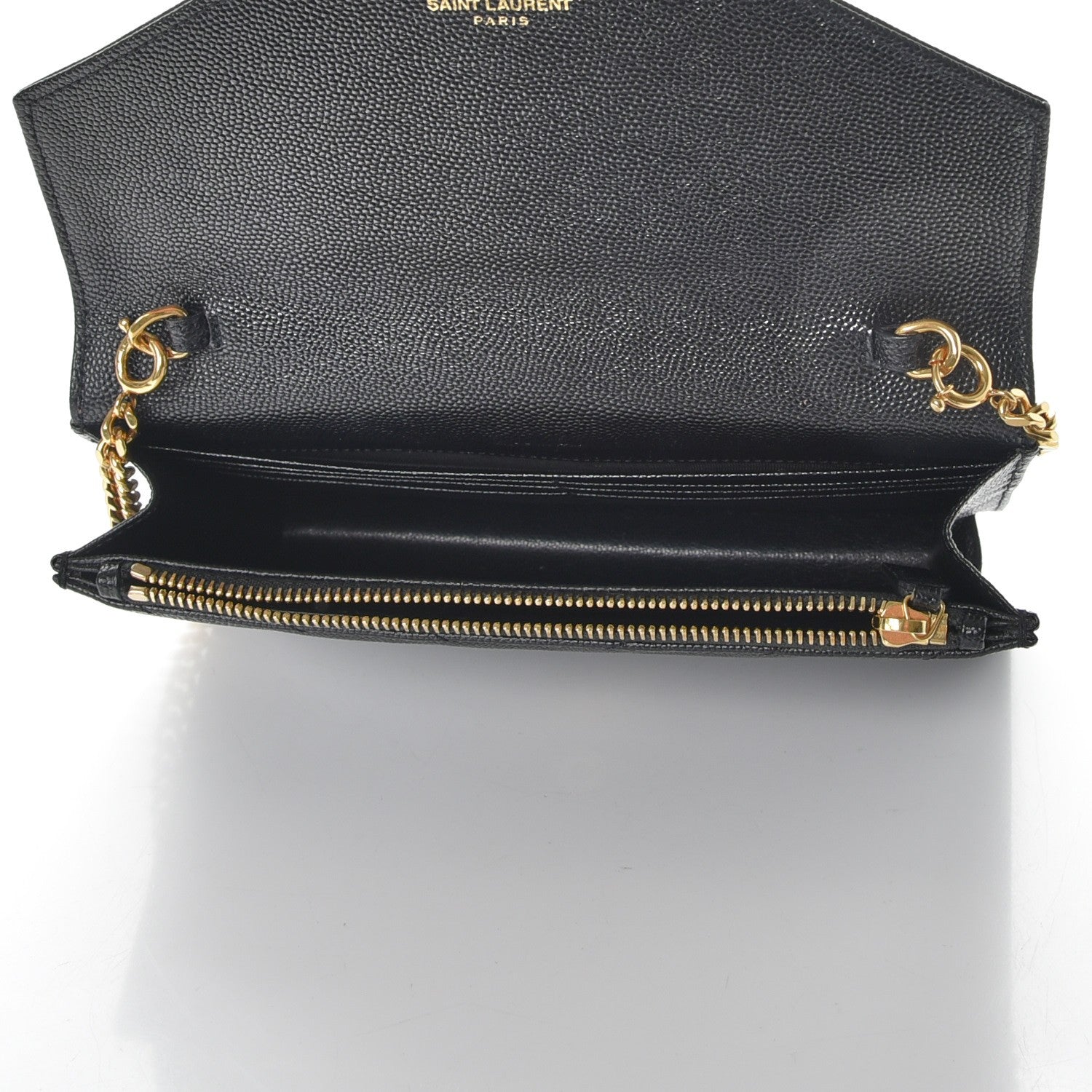 Saint Laurent Grain De Poudre Matelasse Chevron Monogram Envelope Chain Wallet Black 5 of 8