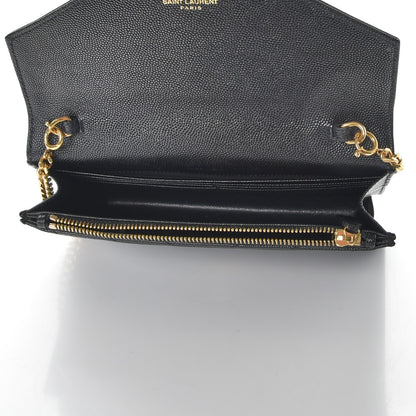 Saint Laurent Grain De Poudre Matelasse Chevron Monogram Envelope Chain Wallet Black 5 of 8