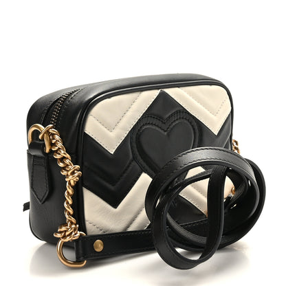 Gucci Calfskin Matelasse Mini GG Marmont Chain Shoulder Bag Black White 3 of 9