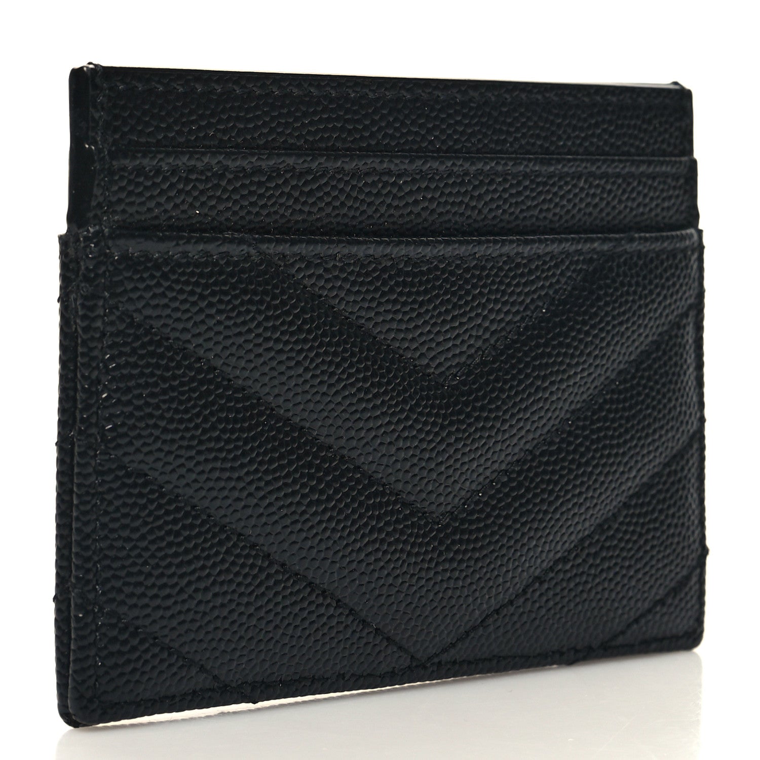 Saint Laurent Grain De Poudre Matelasse Chevron Monochrome Monogram Credit Card Case Black 3 of 9