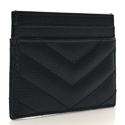 Saint Laurent Grain De Poudre Matelasse Chevron Monochrome Monogram Credit Card Case Black 3 of 9