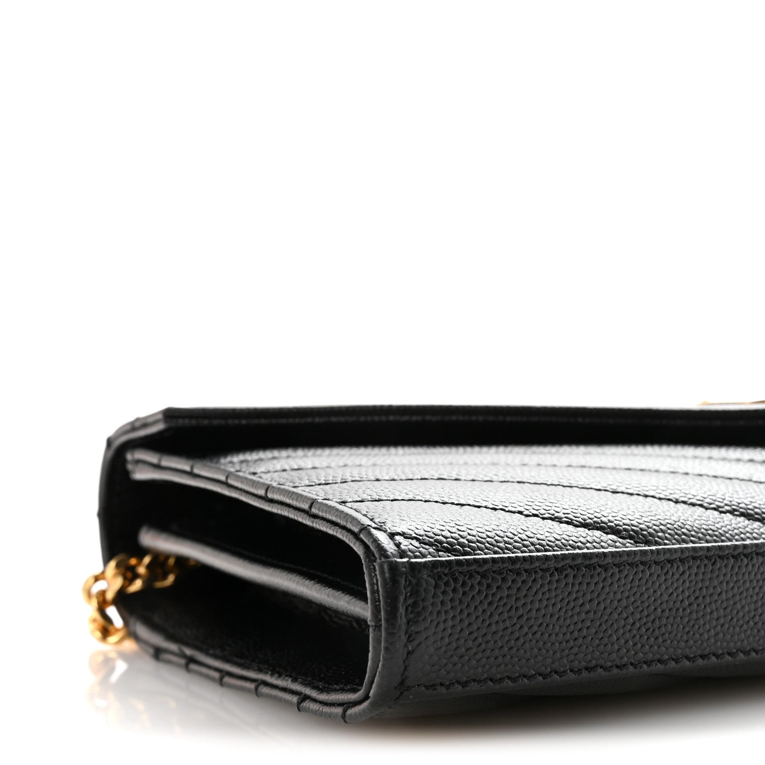 Saint Laurent Grain De Poudre Matelasse Chevron Monogram Chain Wallet Black 8 of 10