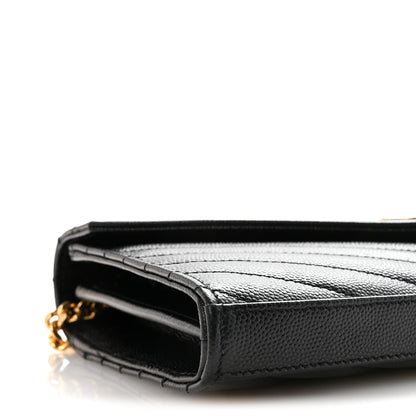 Saint Laurent Grain De Poudre Matelasse Chevron Monogram Chain Wallet Black 8 of 10