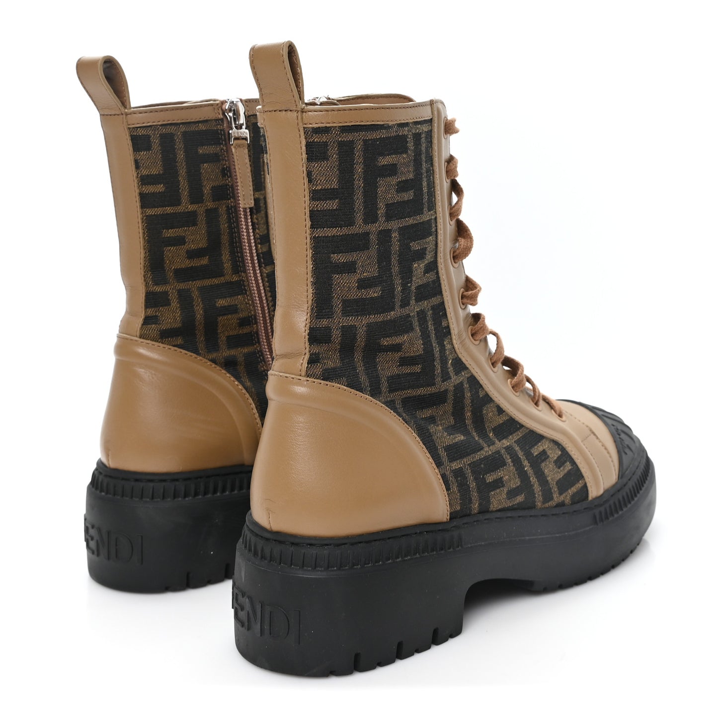 Fabric Jacquard Vitello FF Domino 50mm Biker Boots 38.5 Tobacco Black Sand