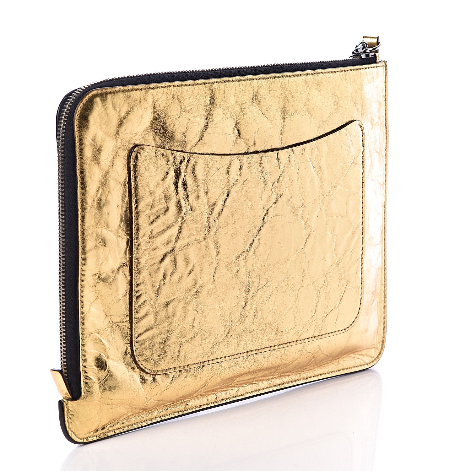 Chanel Metallic Lambskin Medium Je Ne Suis Pas En Solde Pouch Clutch Gold 3 of 9