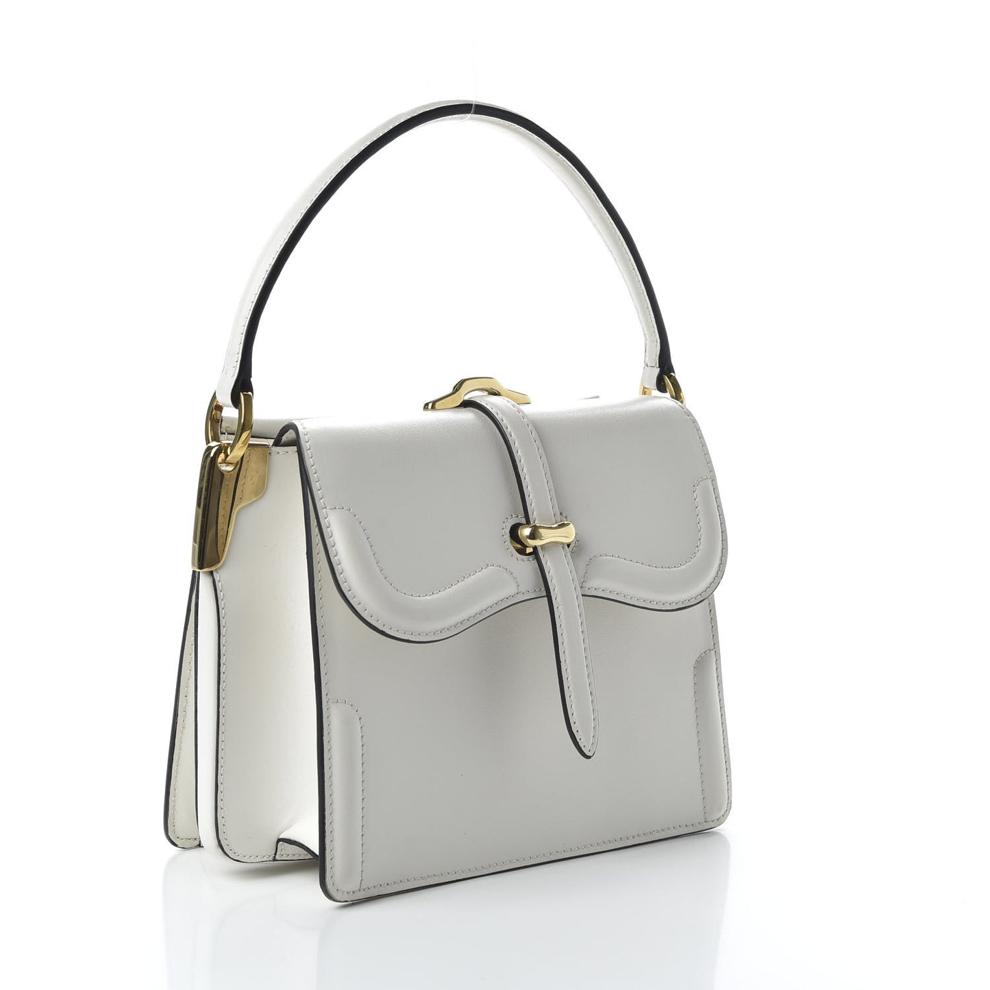 City Calfskin Small Belle Top Handle Bag Bianco