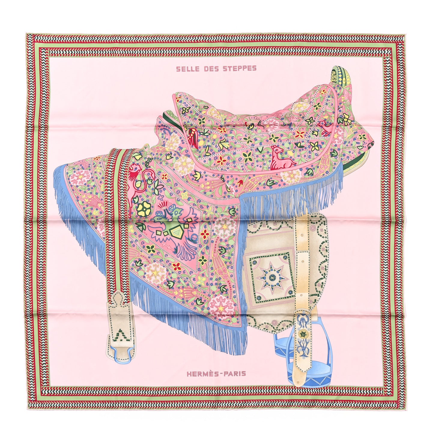 Silk Selle Des Steppes Scarf 90 Rose Pale Bleu Jean
