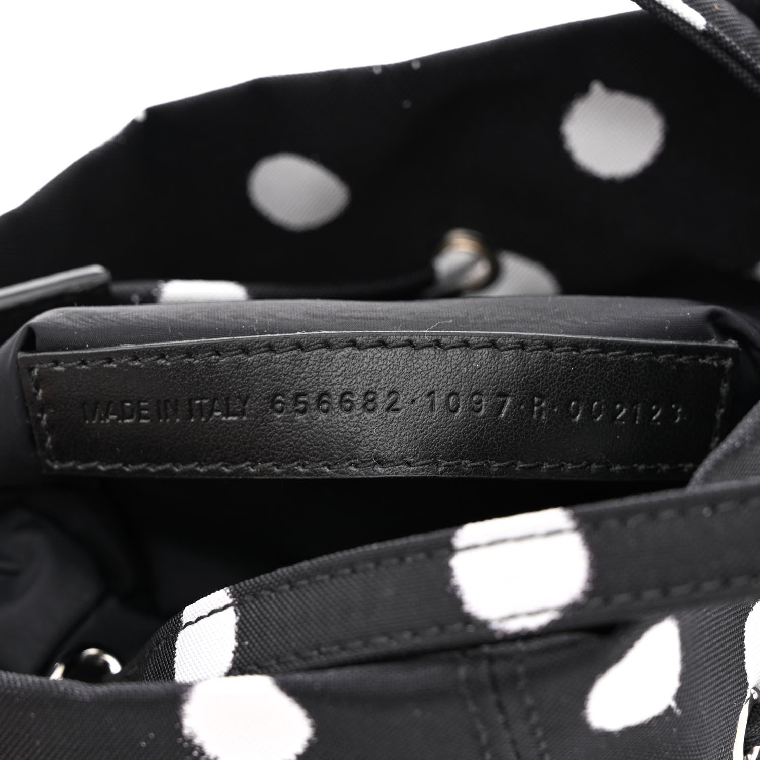 Balenciaga Recycled Sport Nylon Polka Dot Logo Embroidered Wheel Drawstring Bucket Bag Black White 7 of 10