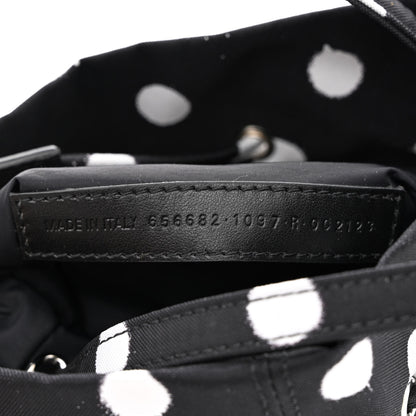 Balenciaga Recycled Sport Nylon Polka Dot Logo Embroidered Wheel Drawstring Bucket Bag Black White 7 of 10