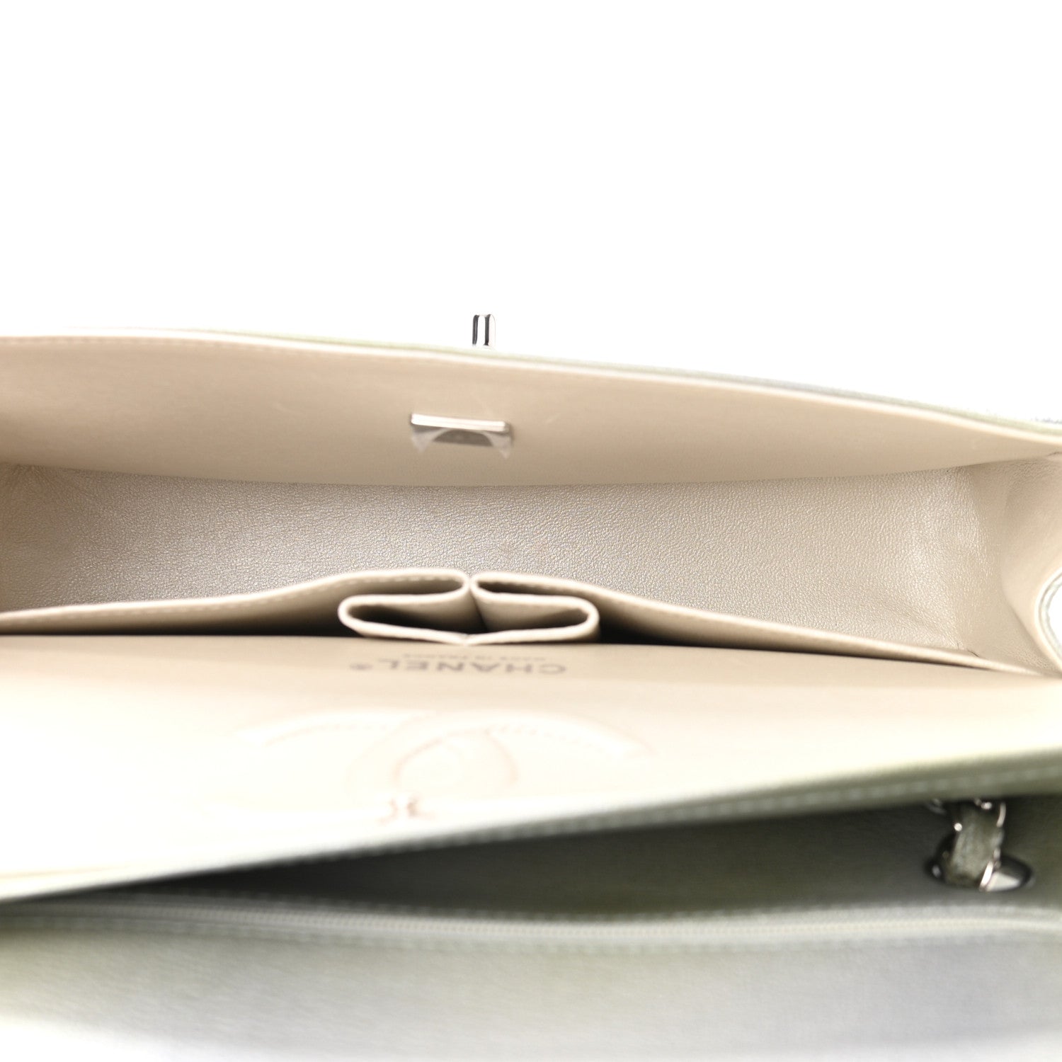 Chanel Metallic Goatskin Quilted Ombre Medium Double Flap Grey Green 7 of 11