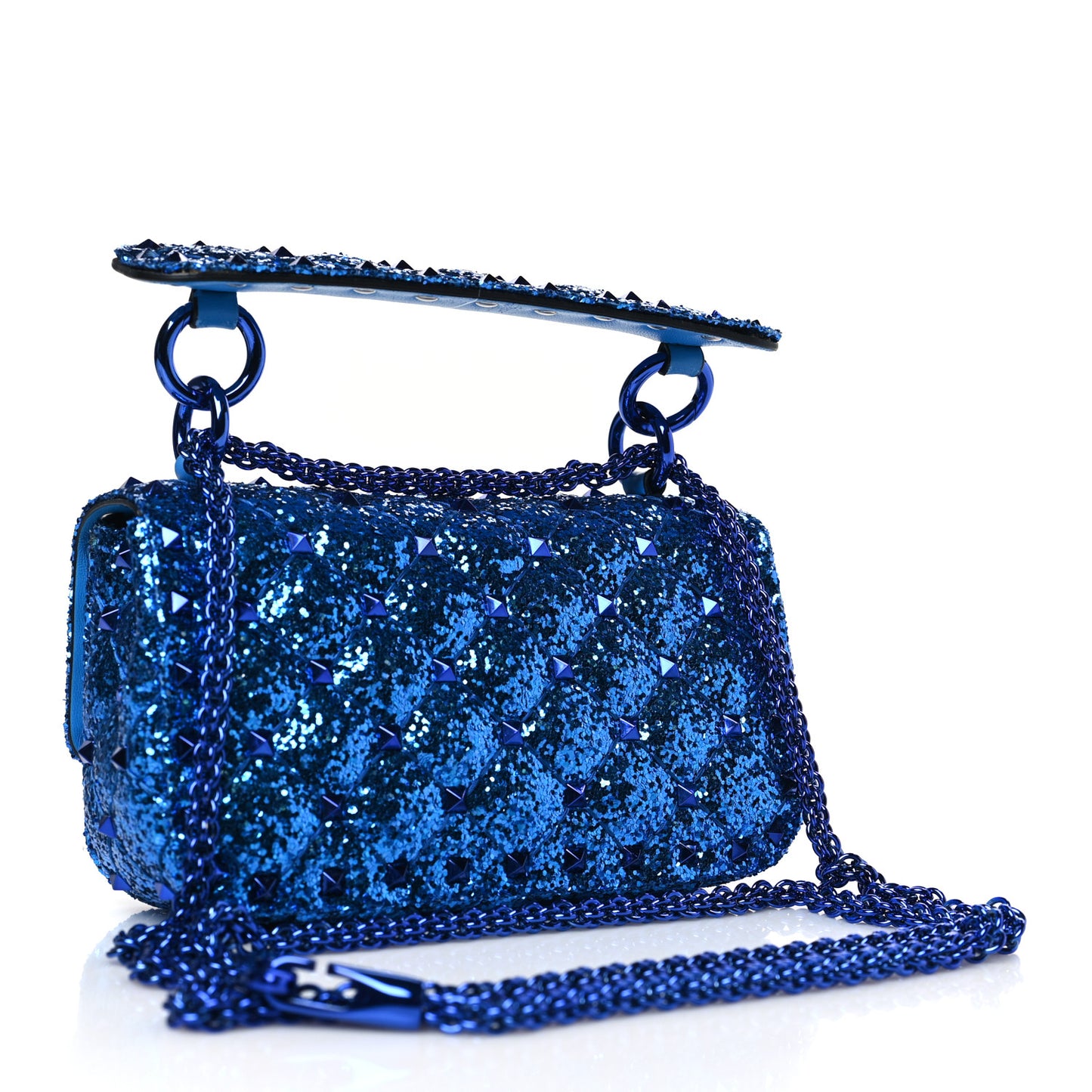 Glitter Mini Rockstud Spike Shoulder Bag Electric Blue