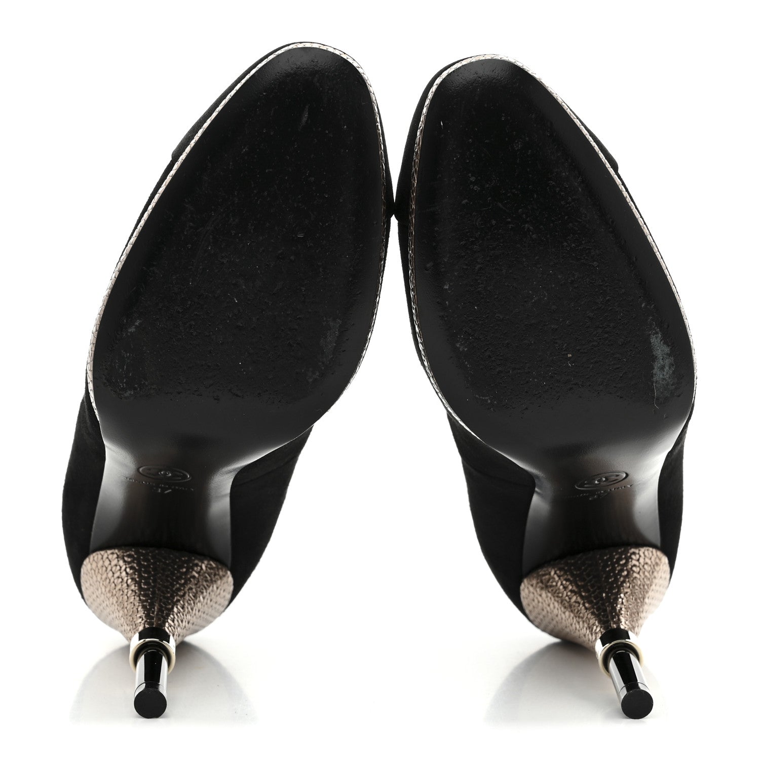 Chanel Suede Calfskin Satin Cap Toe CC Pumps 37 Black 6 of 10