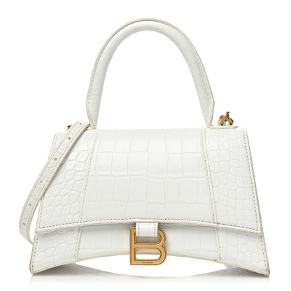 Balenciaga Shiny Calfskin Crocodile Embossed Small Hourglass Top Handle Bag Optic White 1 of 11