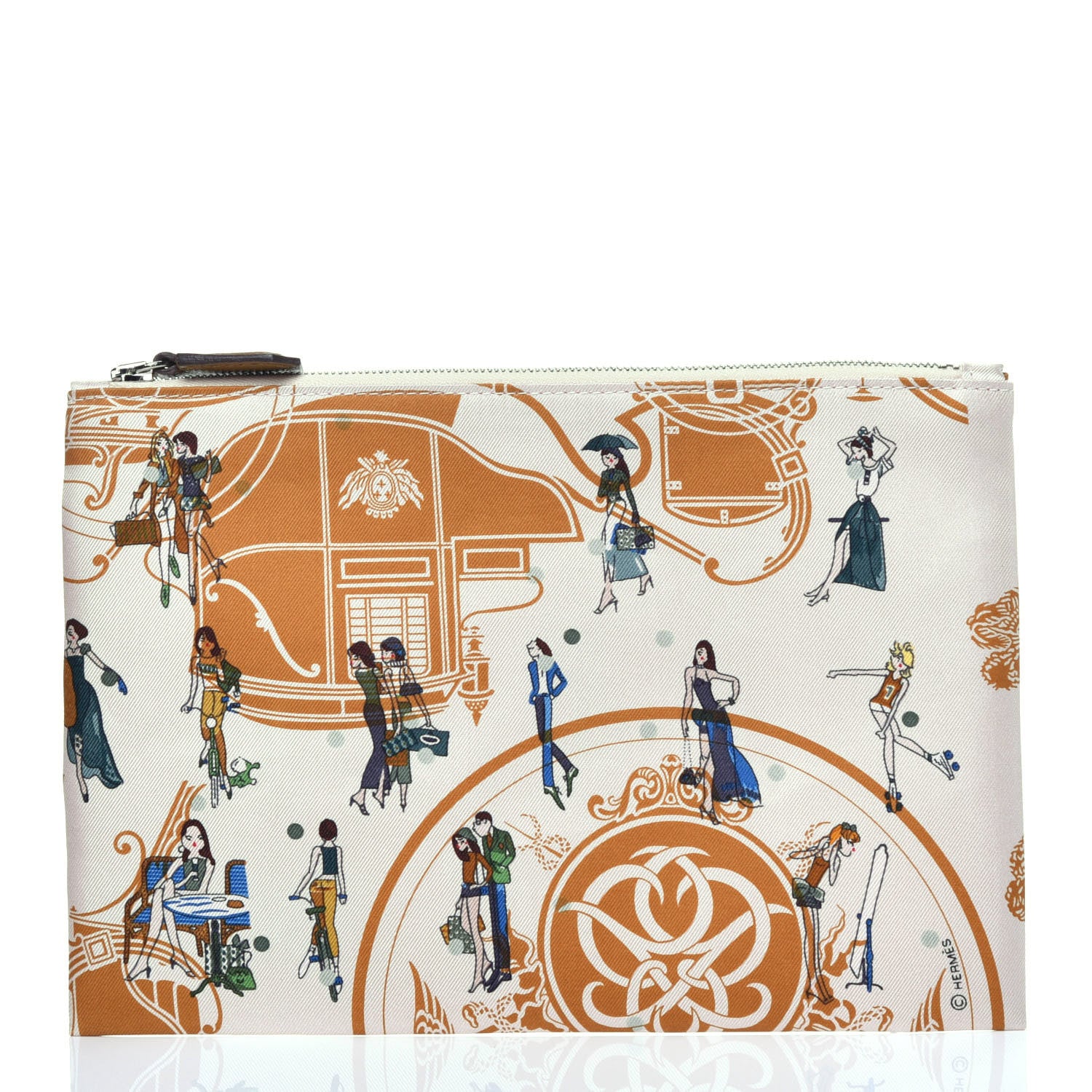Hermes Silk Ex-Libris Les Parisiennes Silky Pocket Cosmetic Case Sesame Nata Bronze 2 of 8