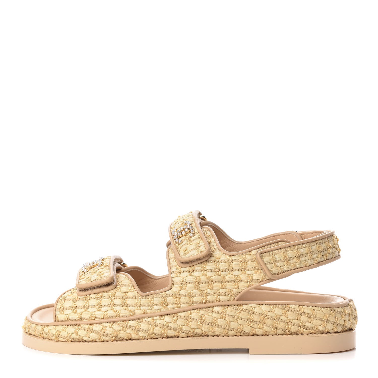 Chanel Braided Fabric Velcro Dad Sandals 36.5 Beige 1 of 9