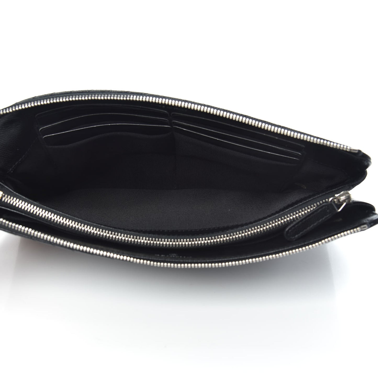 Caviar Chevron Quilted Large Zipped Clutch Black