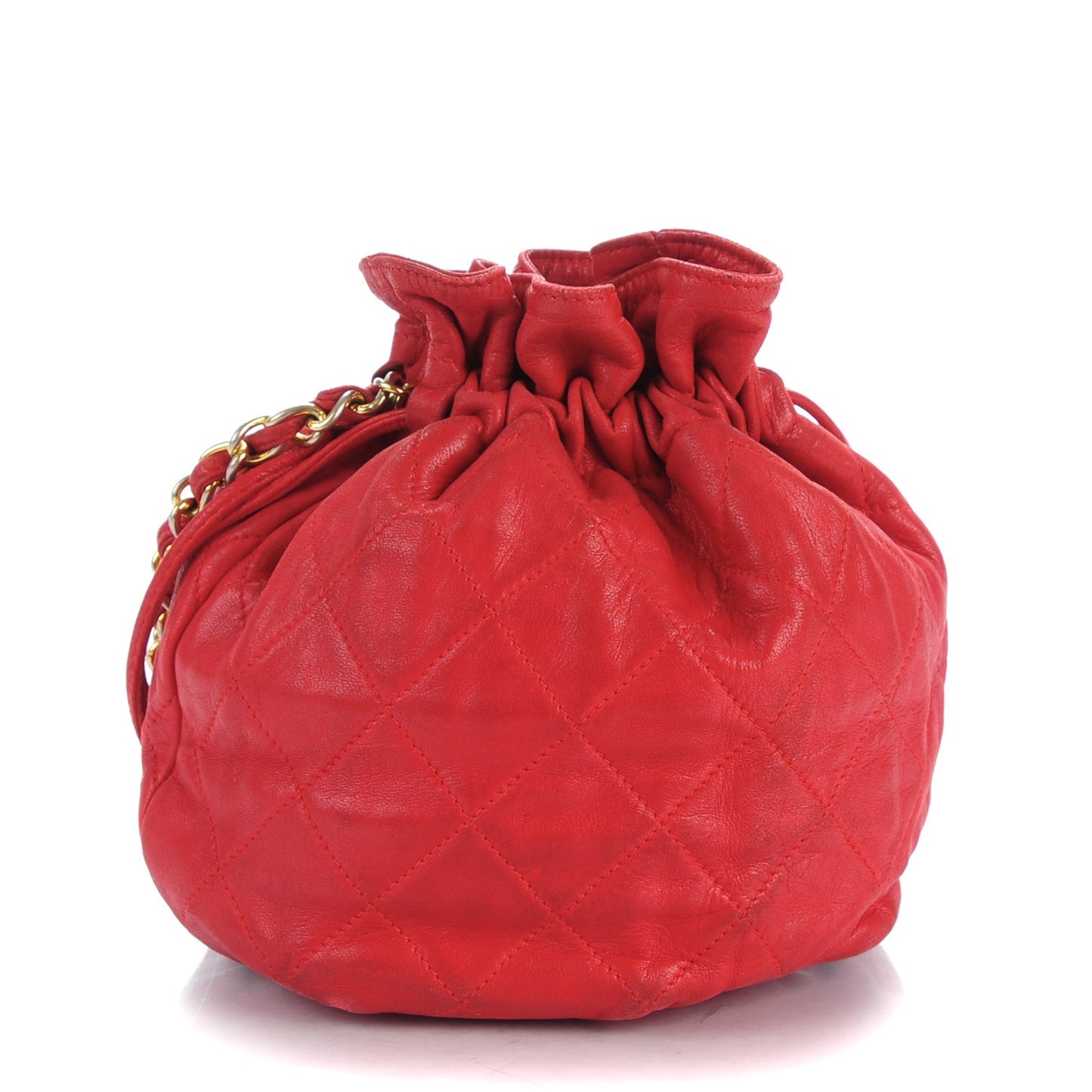 Lambskin Drawstring Pouch Bag Red