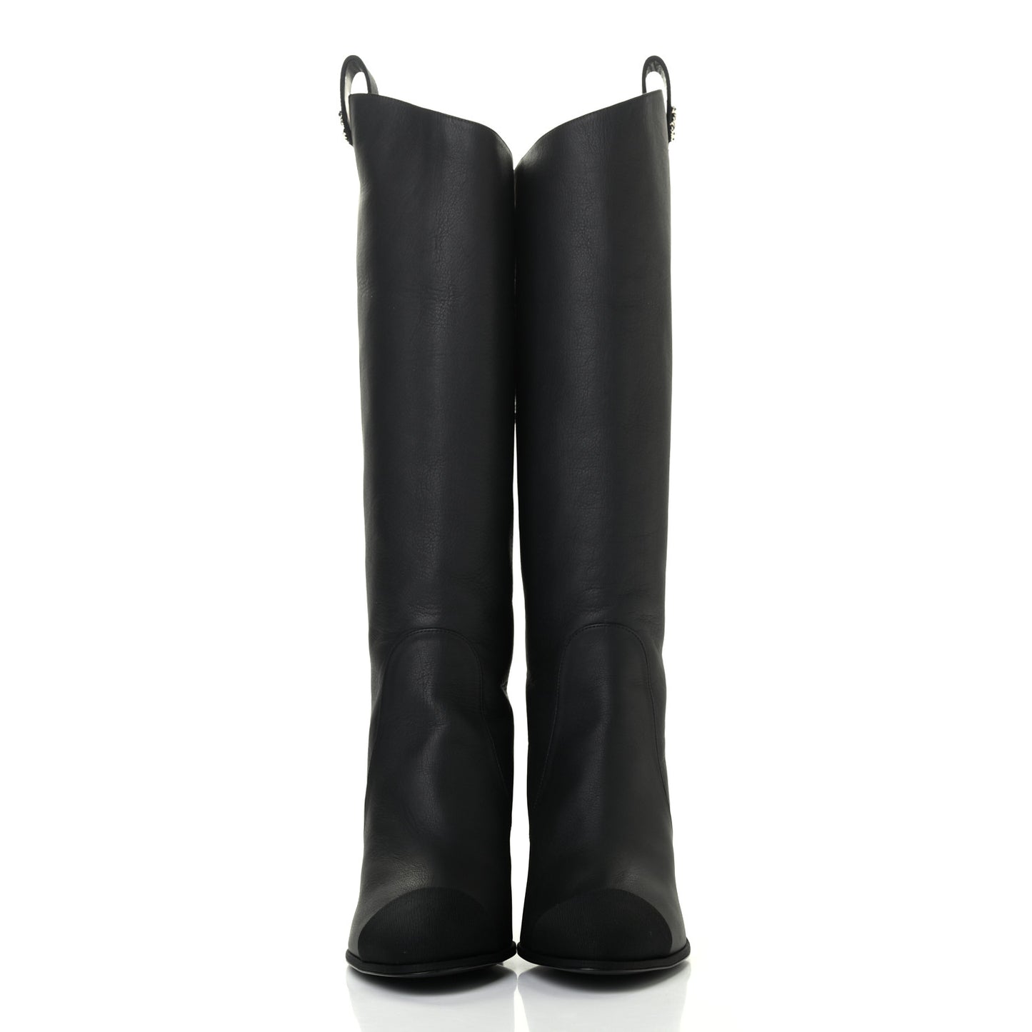 Calfskin Grosgrain Cap Toe Knee High Boots 40 Black