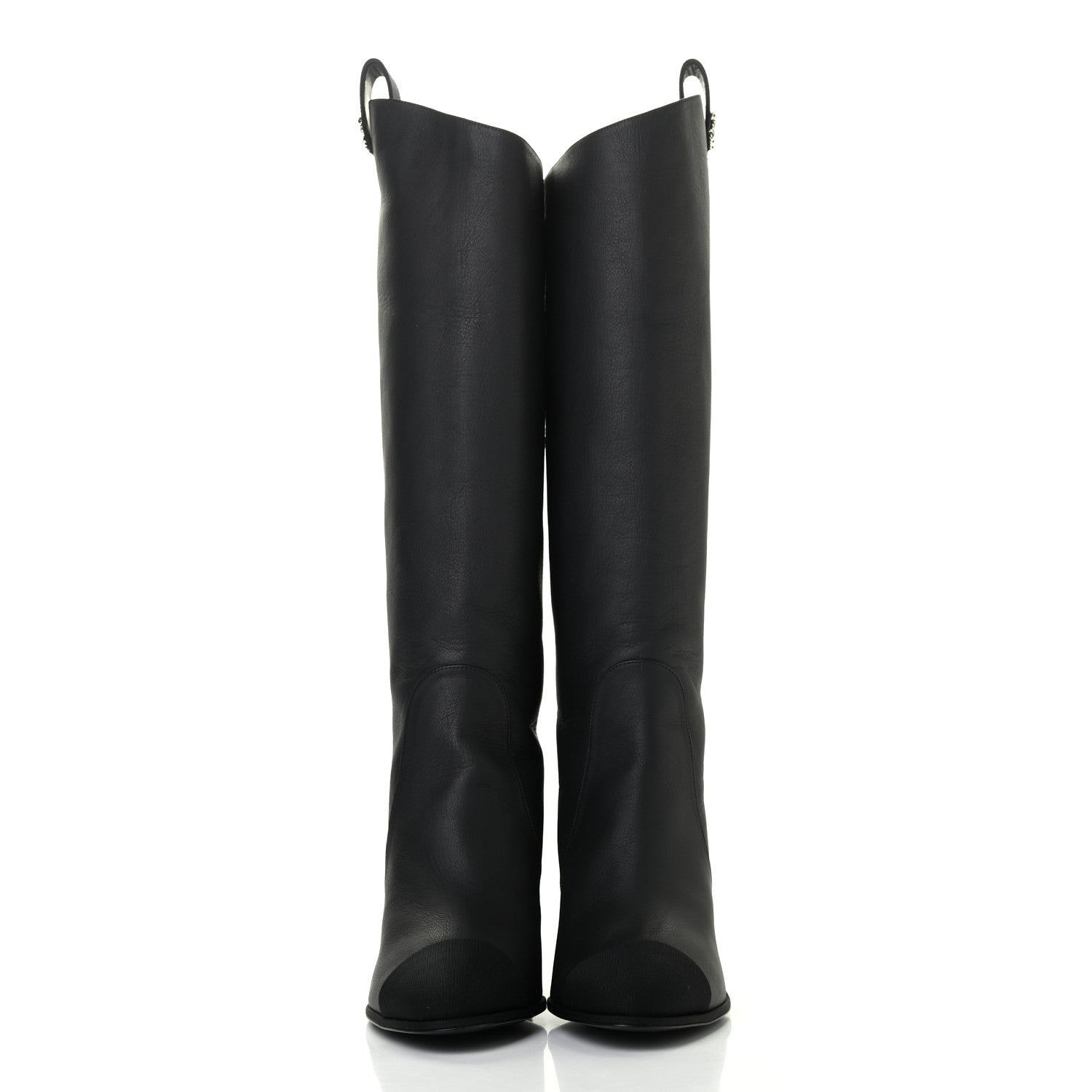 Chanel Calfskin Grosgrain Cap Toe Knee High Boots 40 Black 2 of 8