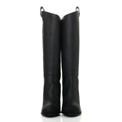 Chanel Calfskin Grosgrain Cap Toe Knee High Boots 40 Black 2 of 8