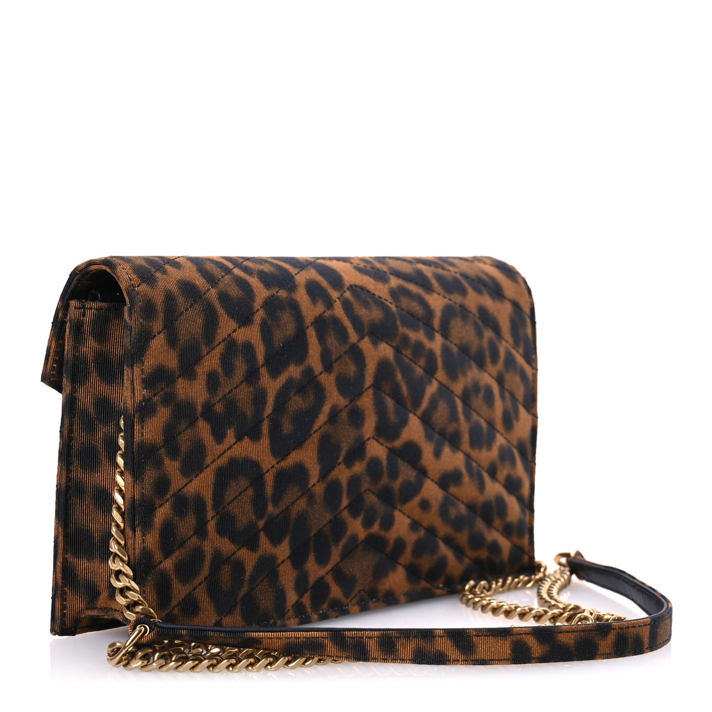 Canvas Matelasse Chevron Monogram Envelope Chain Wallet Leopard