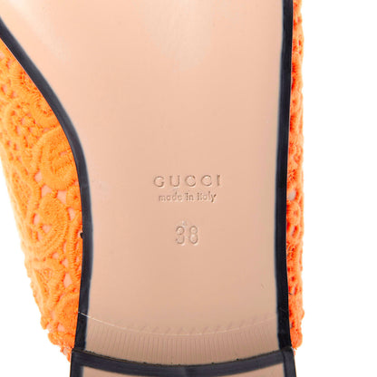 Gucci Lace Malaga Kid Womens Princetown Slippers 38 Orange Fluo Skin Rose 8 of 10