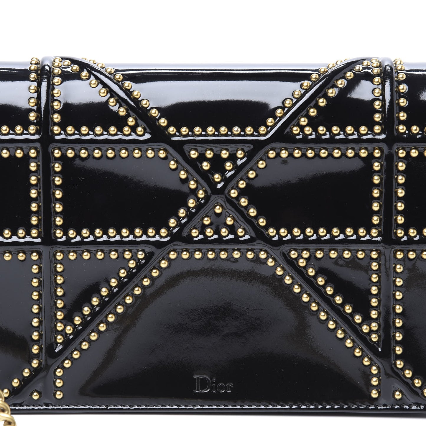 Patent Studded Diorama Wallet on Chain Pouch Black