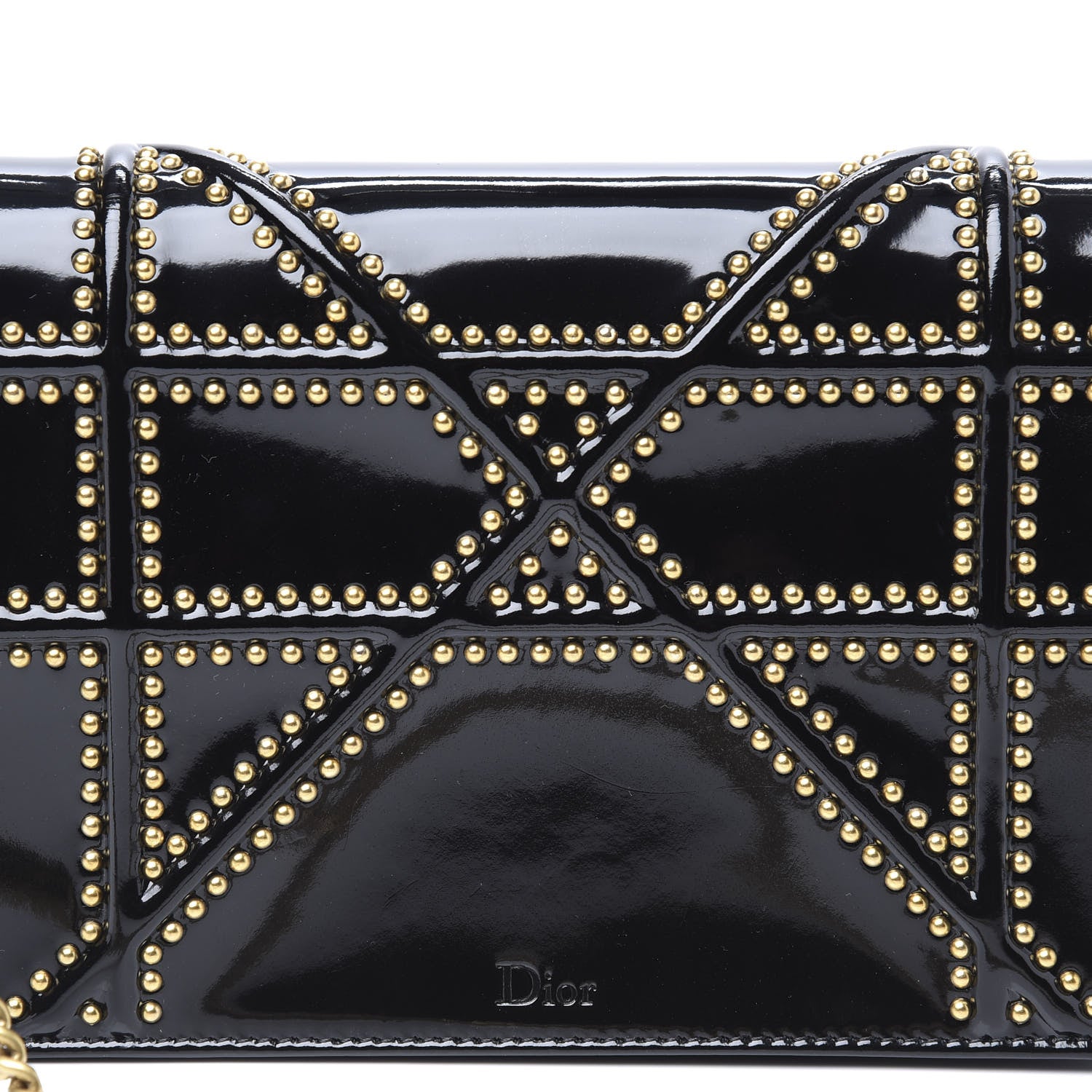 Christian Dior Patent Studded Diorama Wallet on Chain Pouch Black 9 of 10