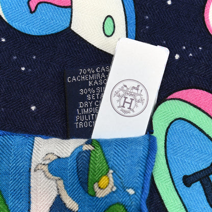 Hermes Cashmere Silk L'Epopee D'Hermes Shawl 140 Bleu Jaune Multicolore 3 of 6
