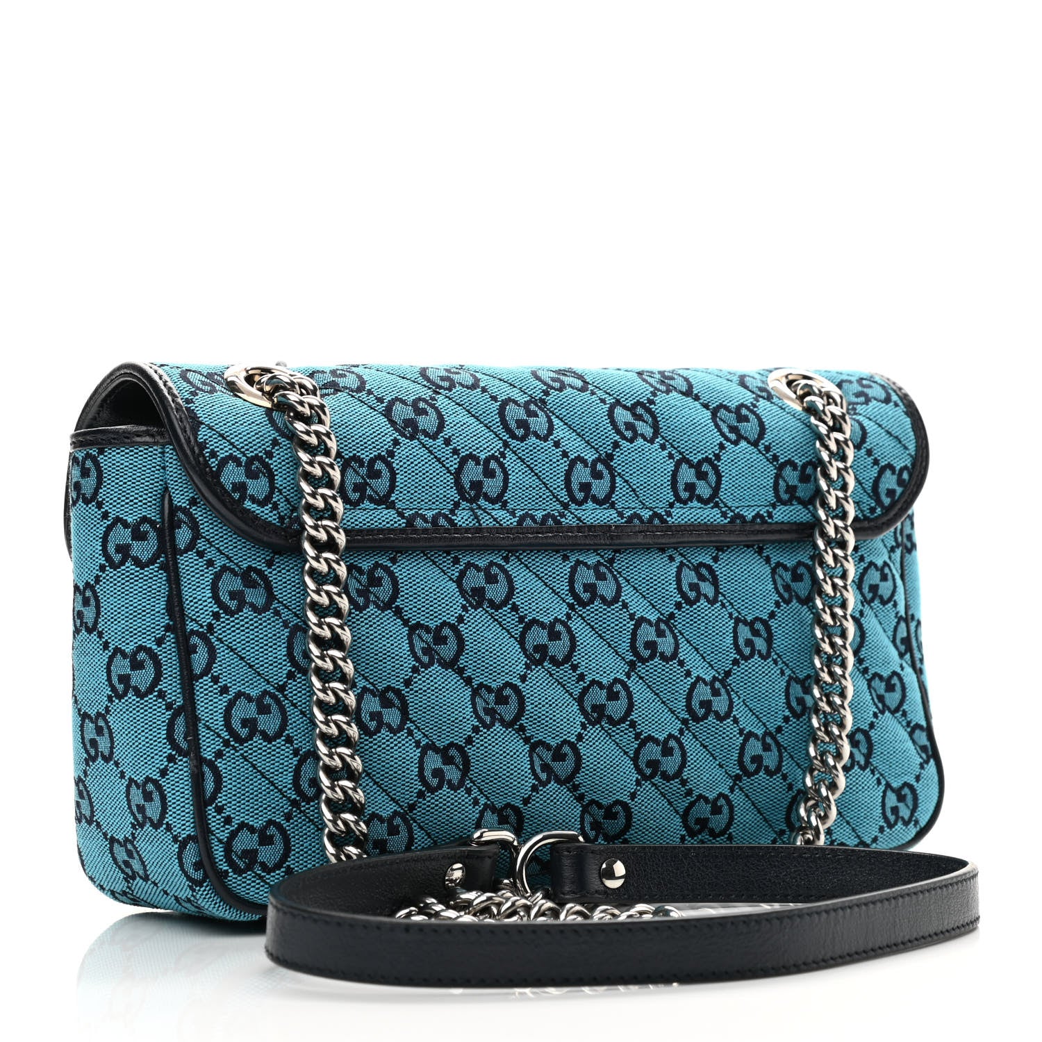 Gucci Monogram Multicolor Matelasse Diagonal Small GG Marmont Shoulder Bag Light Blue 3 of 10