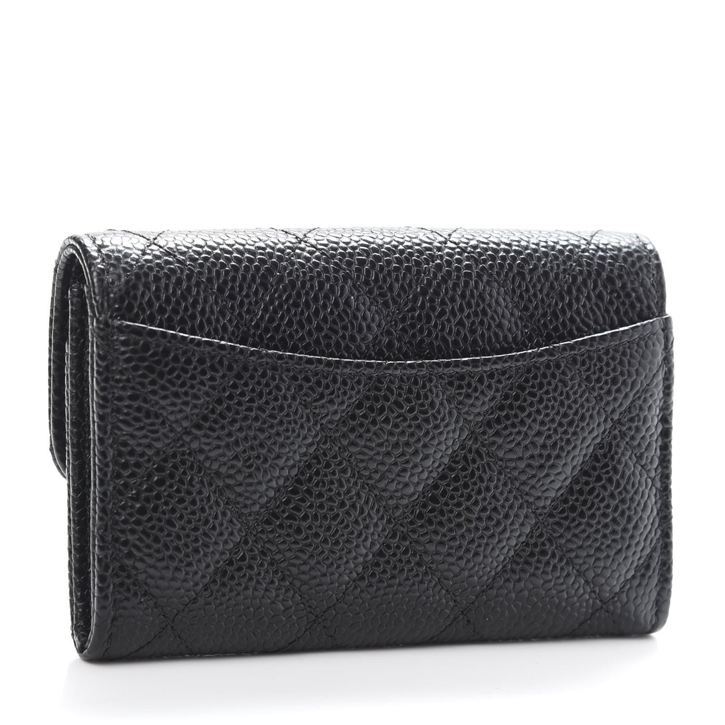 Caviar Quilted Flap Card Holder Wallet Black