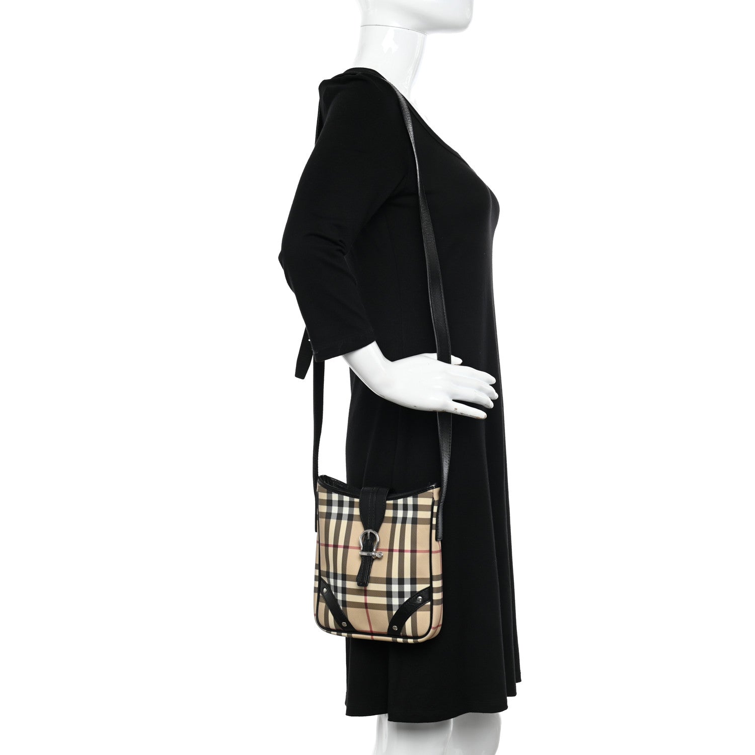 Burberry Haymarket Check Buckle Crossbody Bag Black 2 of 12