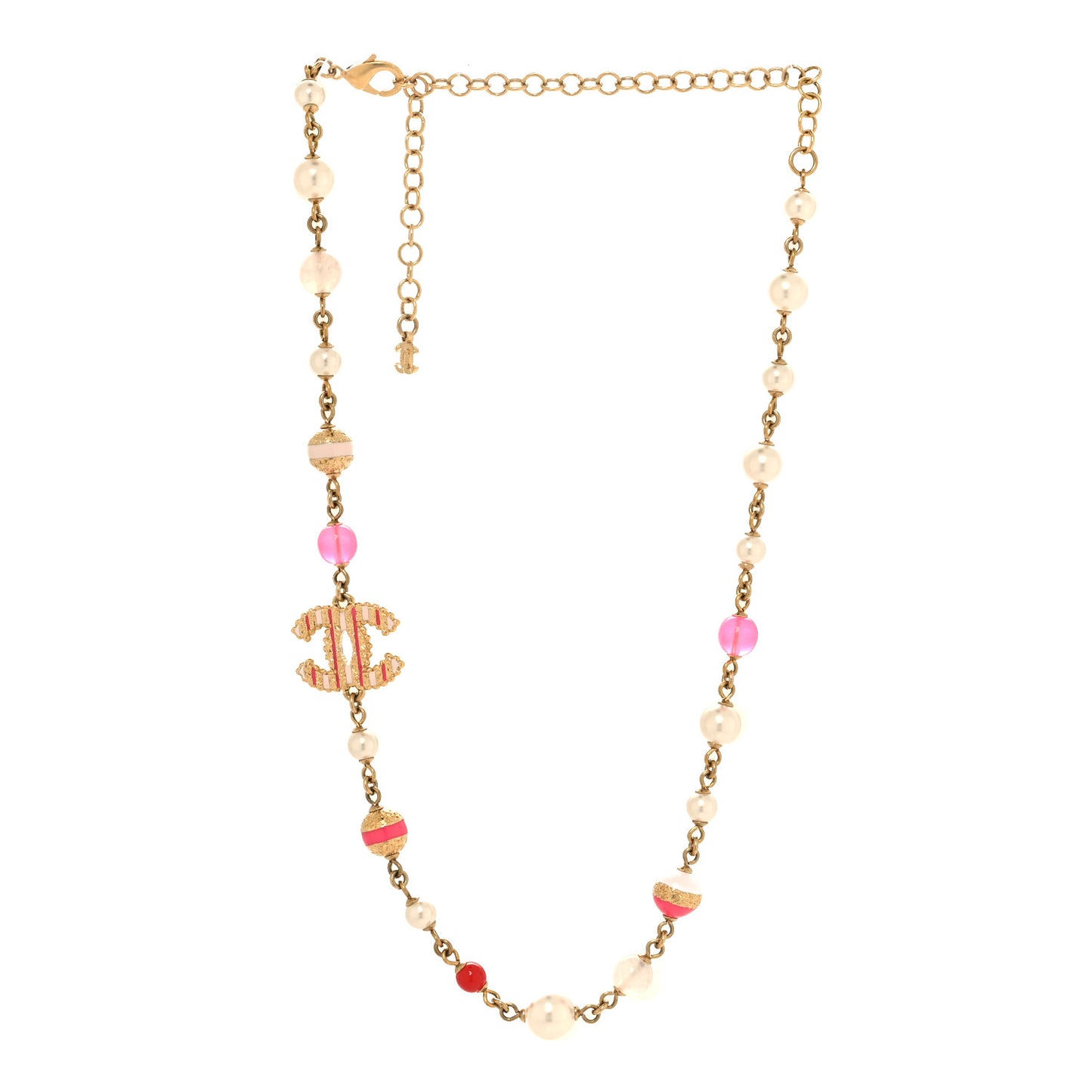 Enamel CC Textured Pearl Bead Choker Necklace Gold Pink White
