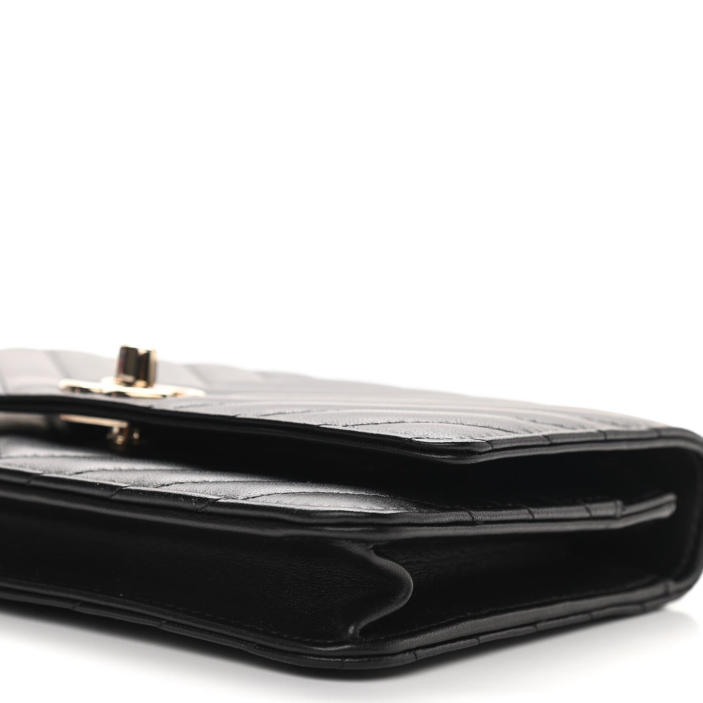 Lambskin Chevron Quilted Trendy CC Wallet On Chain WOC Black